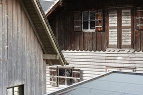 wooden houses in village