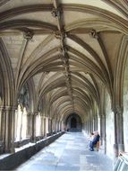 panoamic view of the arched corridor in the monastery
