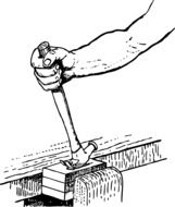 removing of mistake nail with hammer, drawing