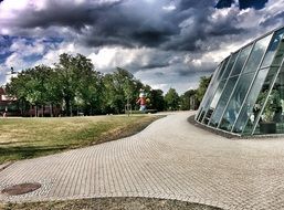 winter garden under the clouds in the park