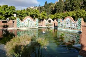 decorated pond at park, spain, malaga