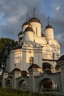 white orthodox church with black domes in Russia