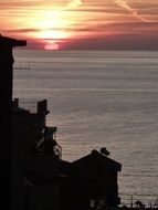 romantic sunset over the Cinque Terre