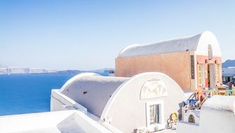 Buildings on the background of the Mediterranean on Santorini