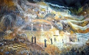 beautiful fairy tale ancient city with churches, artwork