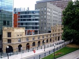 aged and modern buildings on street, spain, bilbao