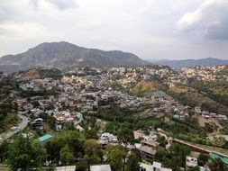 panoramic view of city at mountains, india, solan