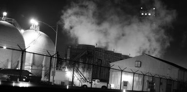 black and white photo of a closed industrial plant