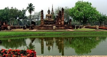 pond-front temple in Thailand