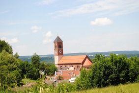 landscape of the kraiburg church in countryside