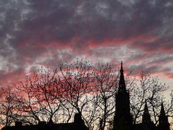 Ulm Cathedral on a scarlet sunset