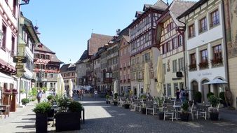 tourists on street in Stein am Rhein, Switzerland