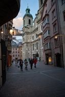 landscape of Walking tourists on the Innsbruck streets in winter