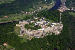 view from the mountain to the fortress in Saxon Switzerland