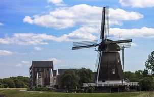 Mill and houses in the Netherlands