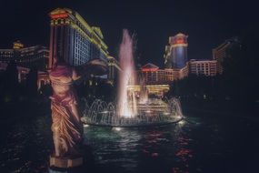 night illumination of the fountain in front of the casino in Las Vegas