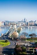 View from afar to the bridge in budapest