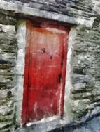 red door on a stone building