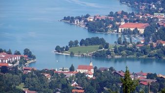 town view in the background of Lake Tegernsee, Bavaria