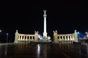 illumintaed Millennial monument in Budapest at night