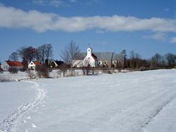 church in village at winter, denmark, todbjerg