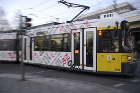 tram rides on the street in Berlin