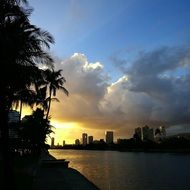 Ala Wai Canal at sunset, usa, hawaii, Honolulu