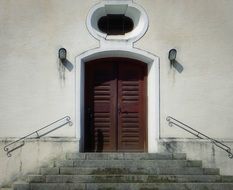 wooden door with stairs