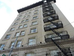 Bottom view of Building with fire escape, usa, california, san francisco