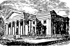 black and white drawing of U.S. mint buildings