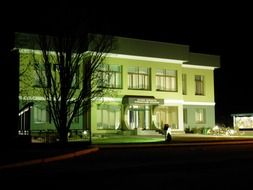 building at night in poland