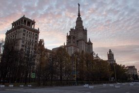 building against the background of clouds in Moscow