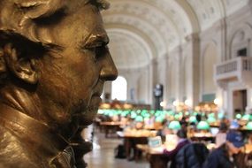 sculpture in a public library in boston