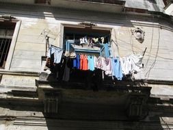 drying clothes on the balcony of a building in Havana, Cuba