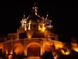 cholula church in the night light