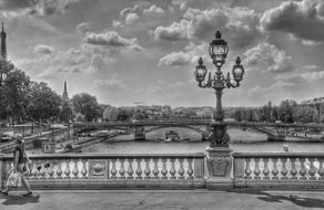 bridge with lanterns in paris in black and white image