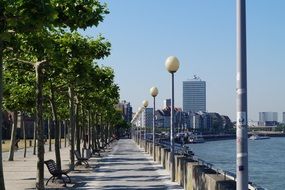 Rhein promenade in dusseldorf in sunny day