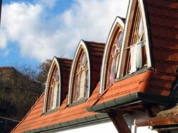 rooftop windows of old building, hungary, esztergom