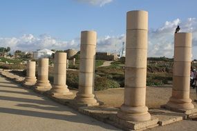 ancient Roman columns in Caesarea, Israel