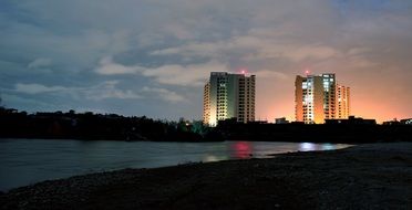 Night Photography of the urban buildings