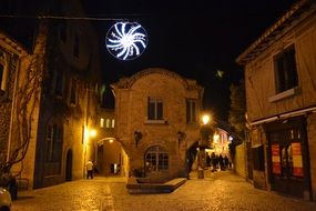 Night photography of medieval street, france