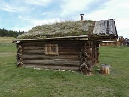 hut with grass roof in Canada