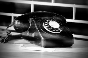 Black and white photo of Black telephone