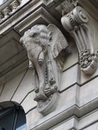 elephant head sculpture at wall, spain, madrid