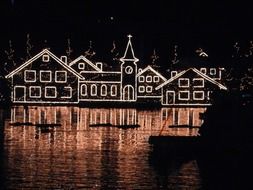 Christmas lighting installations by the lake