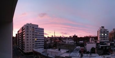 Buildings in the Uruguay at colorful sky background