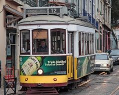 small tram in the old town in Lisbon, Portugal