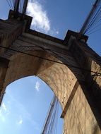 arch of brooklyn bridge, low angle view, usa, nyc