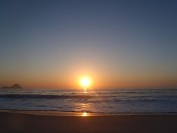 Landscape of beach in rio de Janeiro at the sunset