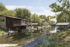 landscape of lake cottages in Texas